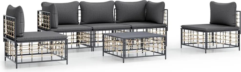 vidaXL Set șezlonguri de grădină 6 piese cu perne, antracit, poliratan