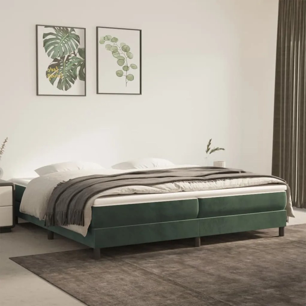 Cadru de pat box spring, verde inchis, 200x200 cm, catifea Verde inchis, 25 cm, 200 x 200 cm