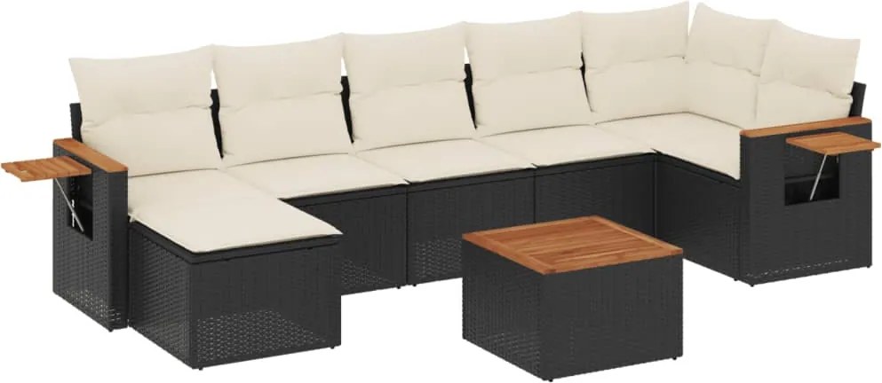 vidaXL Set mobilier de grădină cu perne, 8 piese, negru, poliratan