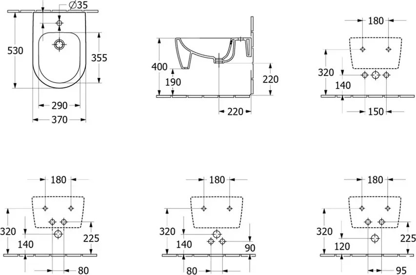 Bideu suspendat 530x370 mm, cu preaplin, alb lucios, Villeroy Boch Skyla