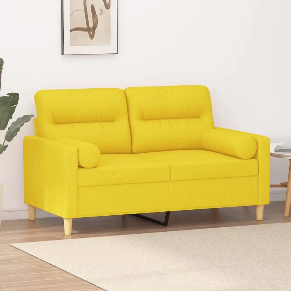 3200818 vidaXL Canapea cu 2 locuri cu pernuțe, galben deschis, 120 cm, textil