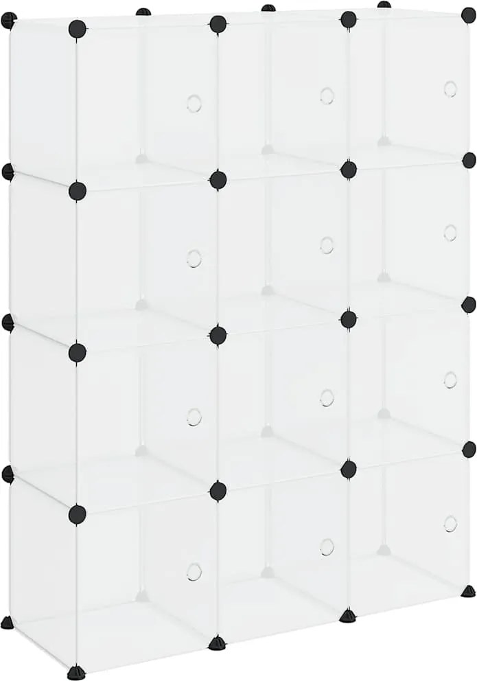 vidaXL Organizator cub de depozitare cu 12 cuburi și uși, PP transparent