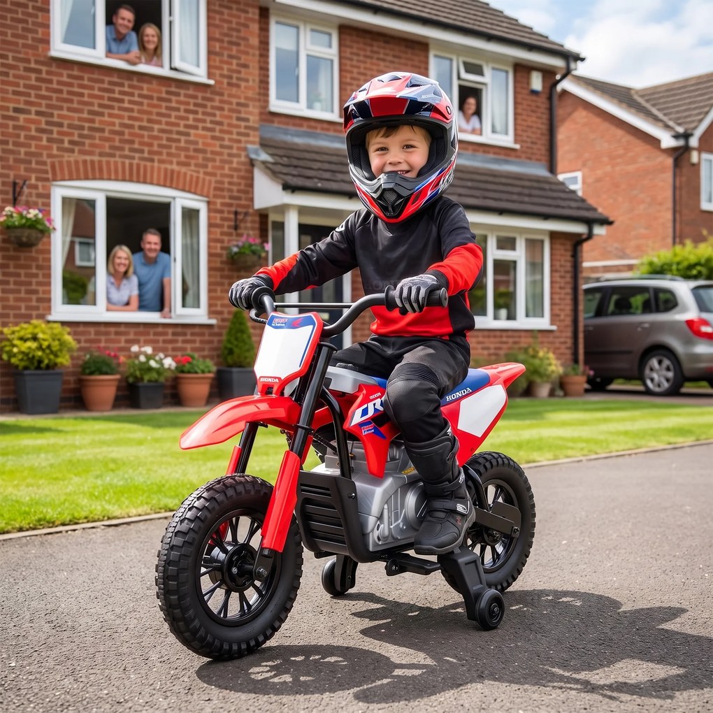 AIYAPLAY Motocicletă electrică pentru copii 3+ ani, Honda CRF 450R cu licență, 12 V, baterie cu litiu, suspensie, roșu | Aosom Romania