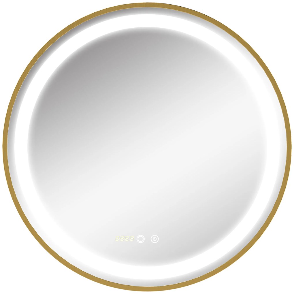 kleankin Oglindă de Baie Rotundă cu Lumină LED, Luminozitate Reglabilă și Întrerupătoare Touch, Ø60x4 cm, Auriu | Aosom Romania