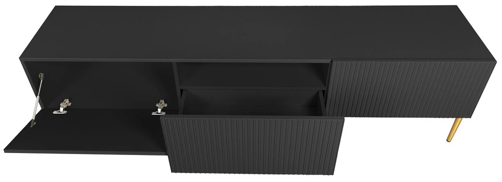 Comodă TV cu sertar Nicole 200 cm cu picioare metalice - negru mat / picioare aurii