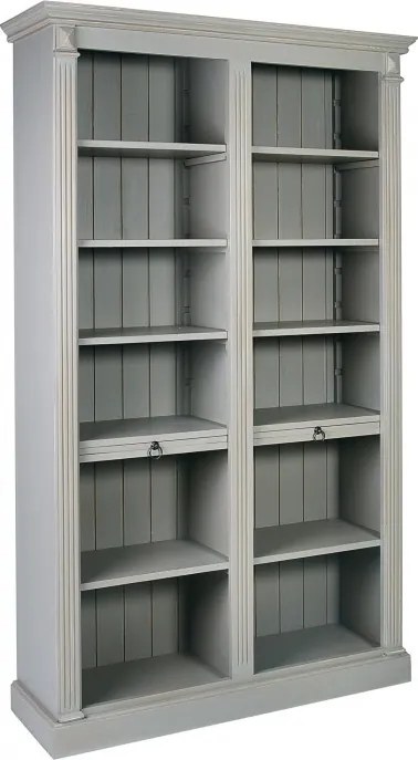 Bibliotecă living gri din lemn, cu 10 rafturi deschise, dintre care 2 culisante, 197 x 120 x 37 cm, „Oslo”