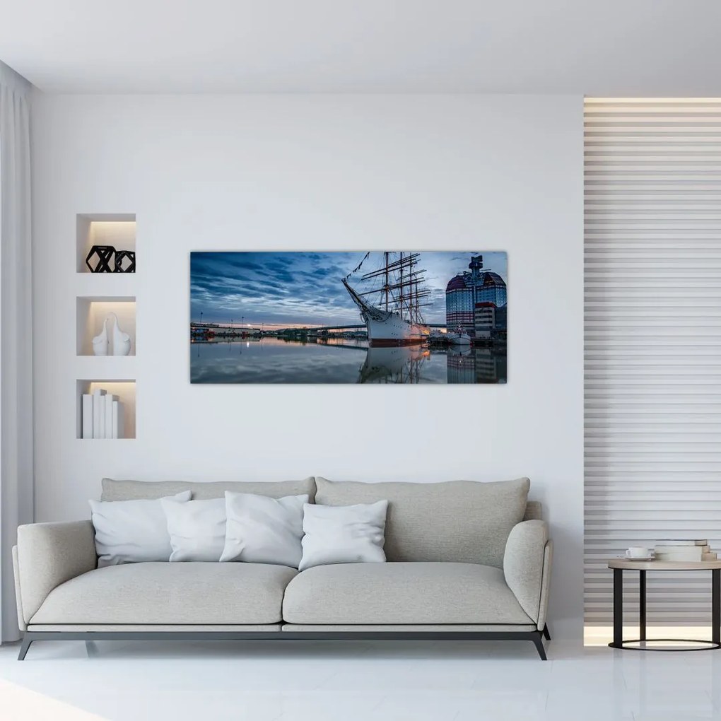Tablou cu barcă cu pânze (120x50 cm)