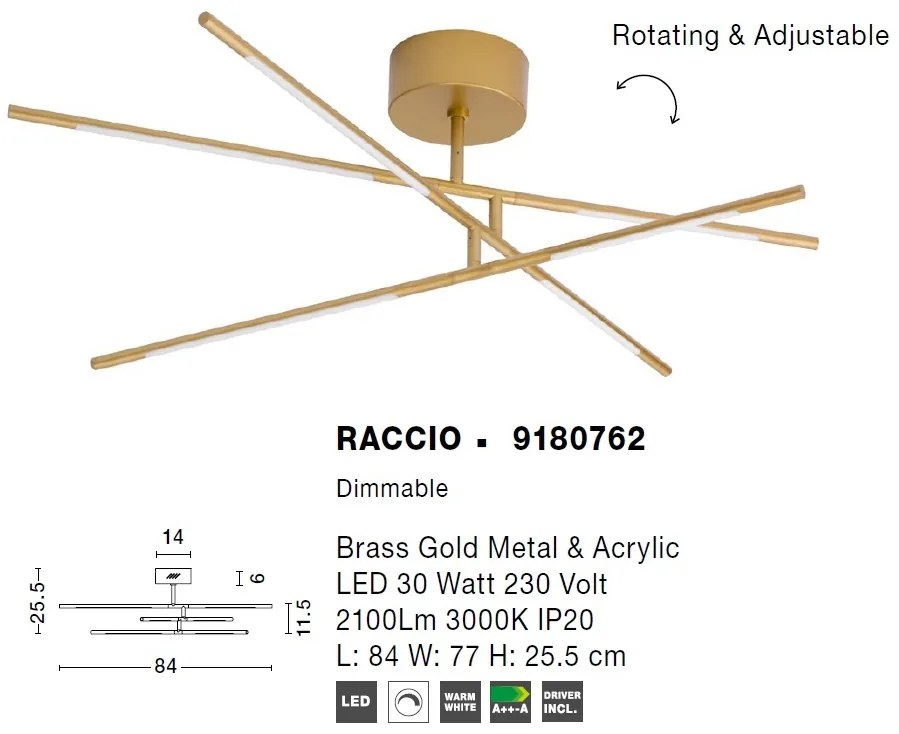 Lustra aplicata LED design modern RACCIO auriu