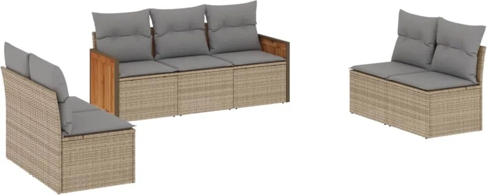 vidaXL Set canapele de grădină, 7 piese, cu perne, bej, poliratan