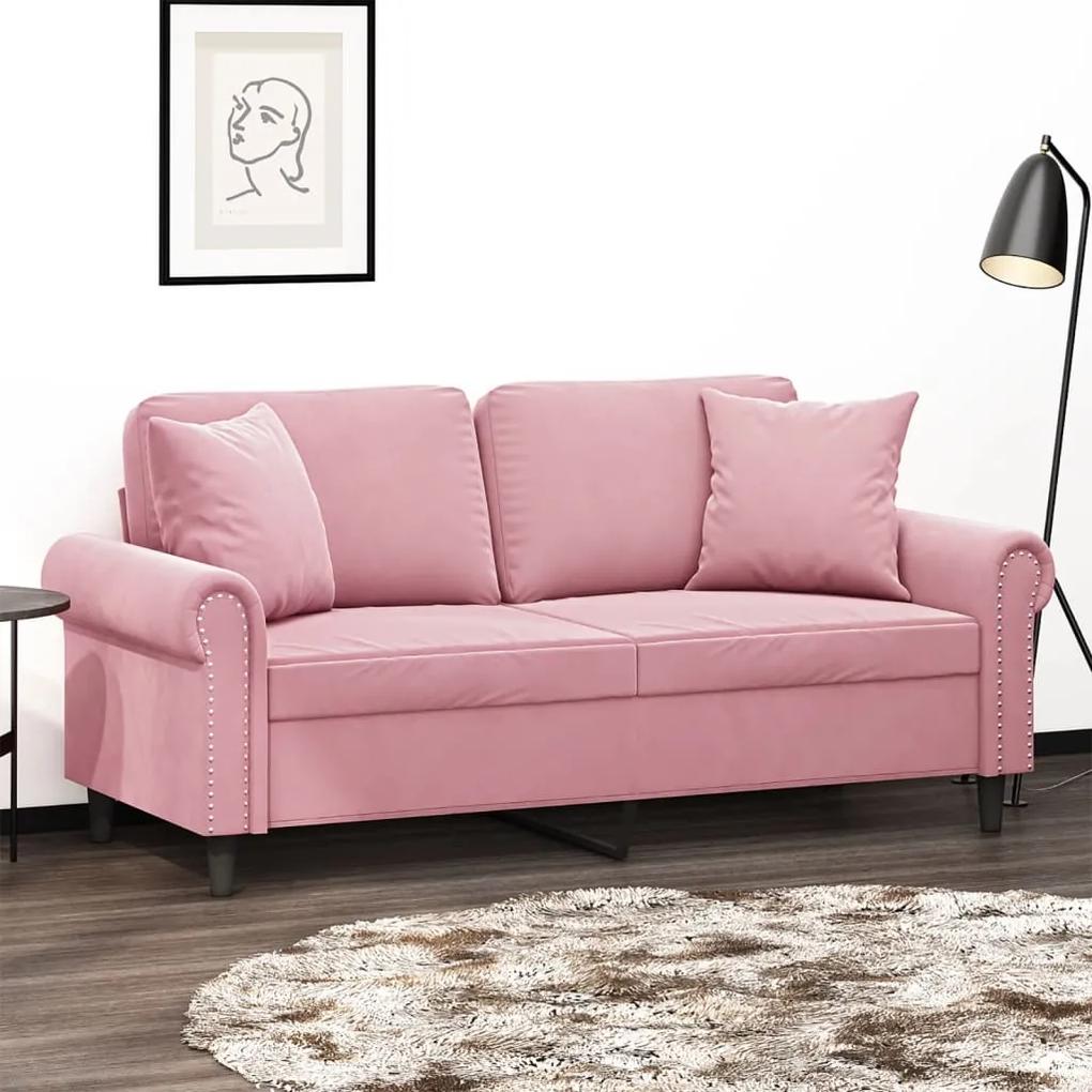Canapea cu 2 locuri cu pernute, roz, 140 cm, catifea