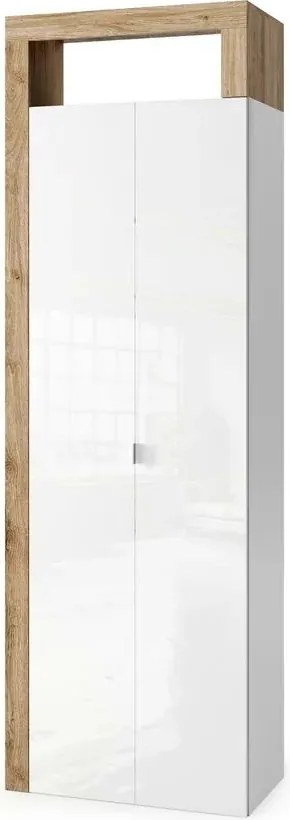 Dulap coloana mare LC Mobili Italia Hamburg 64x188 cm finisaj alb lucios/lemn stejar