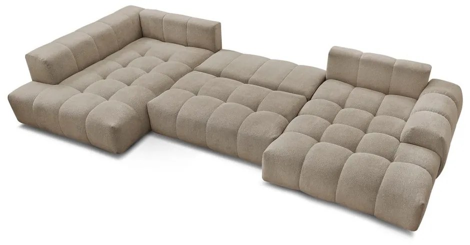 Colțar taupe extensibil/cu spațiu de depozitare cu tapițerie din chenille (cu colț pe partea stângă/în formă de "U") Everest – Bobochic Paris