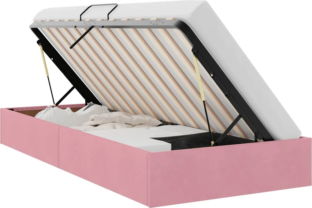 vidaXL Pat cu storage cu headboard Roz 100 x 200 cm Catifea