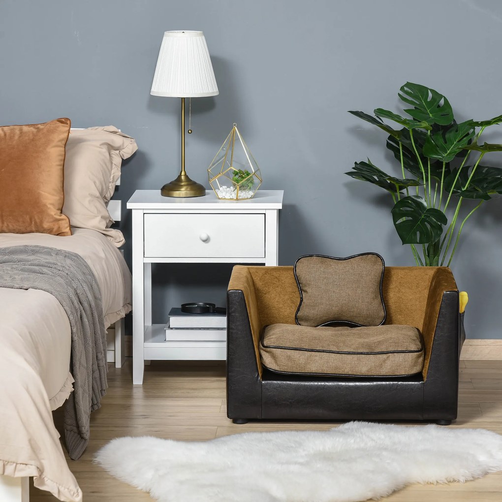 Canapele pentru Câini și Pisici PawHut din Piele sintetică cu Perne 68.5x42x43cm | AOSOM RO