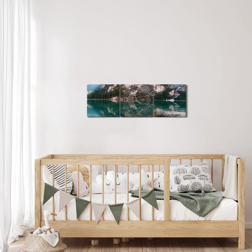 Tablou cu lac montan (cu ceas) (90x30 cm)