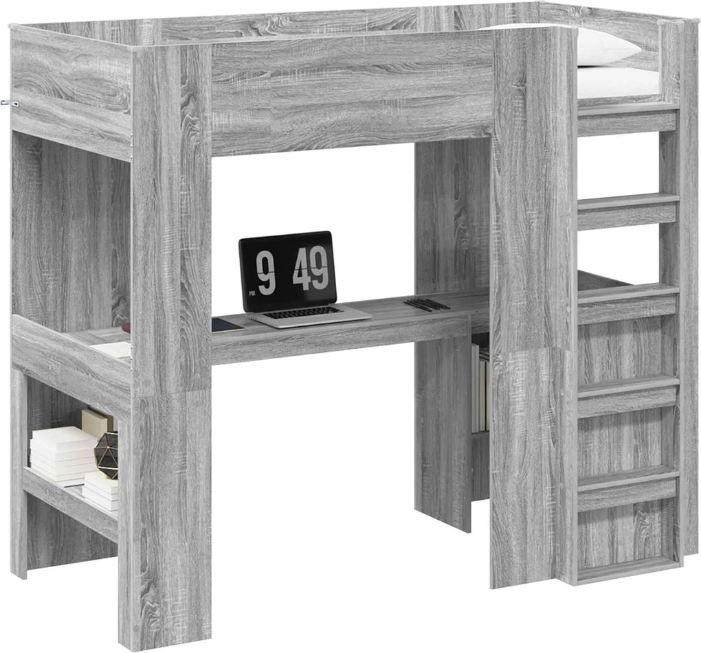 vidaXL Cadru de pat supraetajat cu birou Gri Sonoma 100 x 200 cm