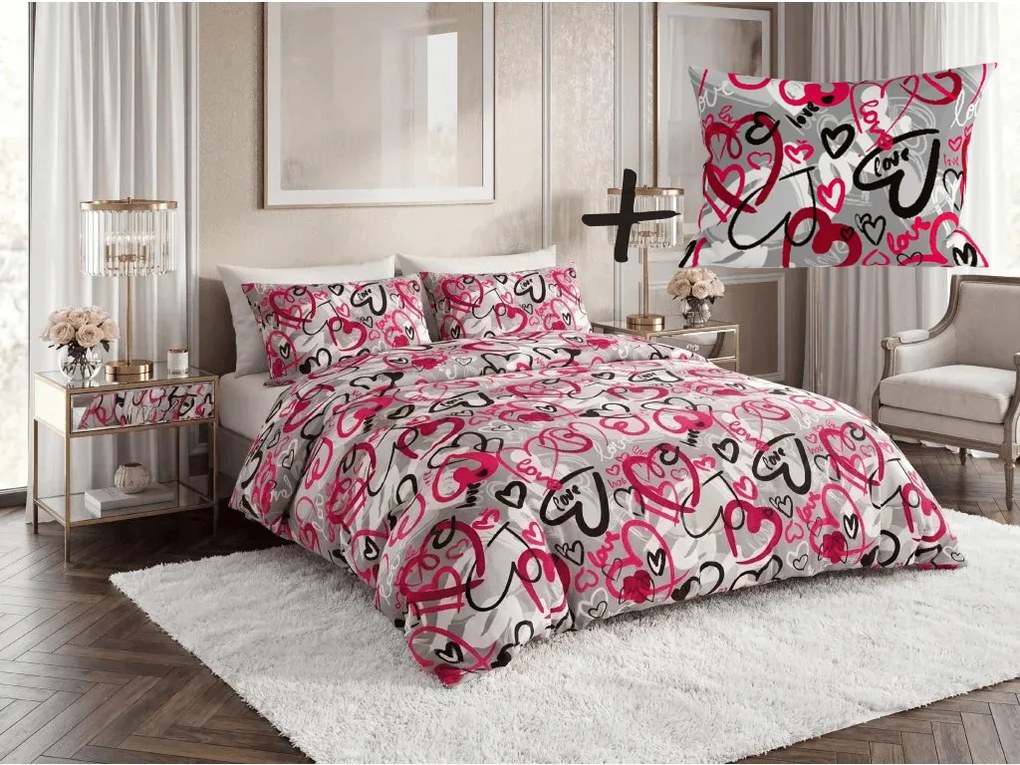 Set Lenjerie de pat din polybumbac STREET LOVE POLY gri + fata de perna 50 x 70 cm GRATUIT