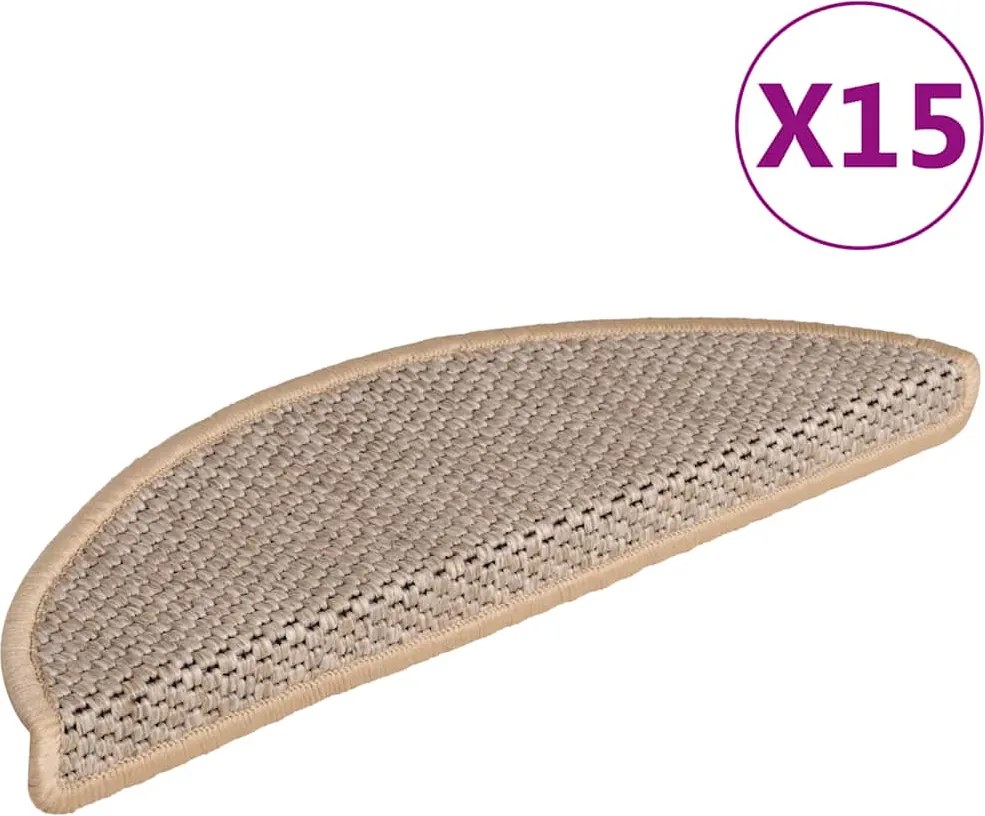 vidaXL Covorașe scări autoadezive 15 buc. bej deschis 56x17x3cm sisal