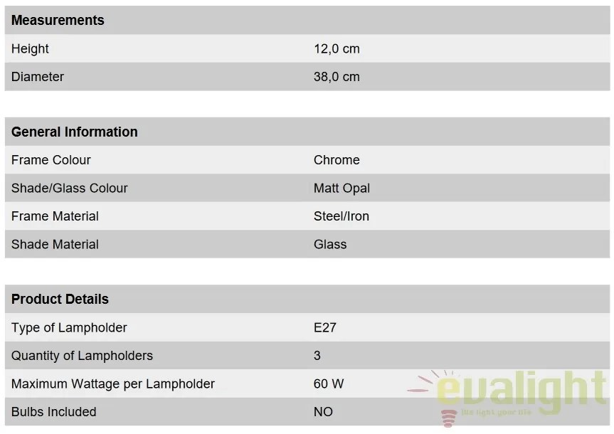 Plafoniera iluminat baie, protectie IP44, diametru 38cm Tena DL 7-590/38 chrom/opal OR