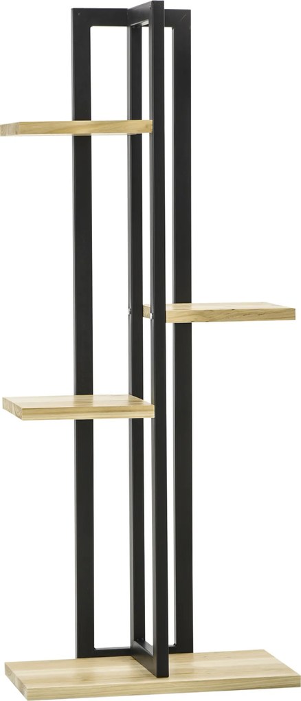 Outsunny Suport pentru Plante cu 4 Etaje din Lemn de Brad și Metal, 45x25x110 cm, Negru | Aosom Romania