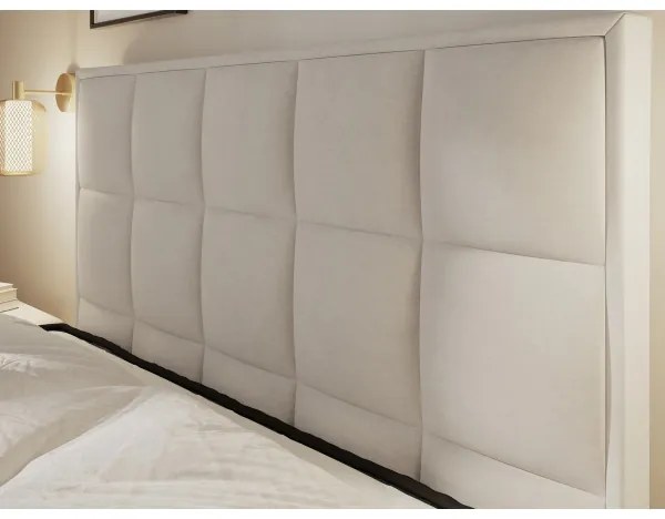 Pat tapițat GRACE 160x200 cm, bej, cu saltele incluse și spațiu de depozitare