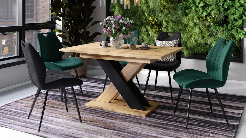 Mazzoni KARO Stejar Artisan/Negru Mat – MASĂ/MĂSUȚĂ DE CAFEA MODERNĂ CU BLAT EXTENSIBIL până la 180 cm