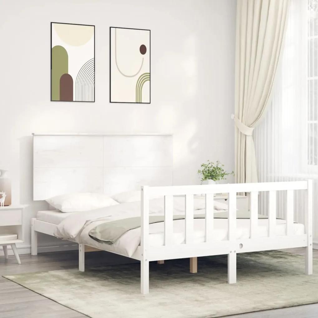 3193402 vidaXL Cadru de pat cu tăblie, alb, 140x200 cm, lemn masiv