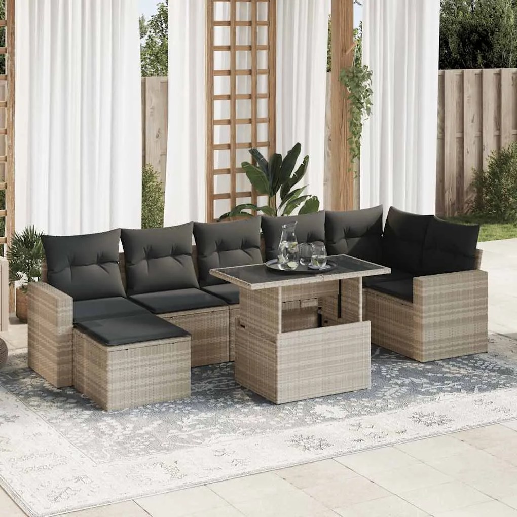 3326363 vidaXL Set mobilier de grădină cu perne, 8 piese gri deschis poliratan