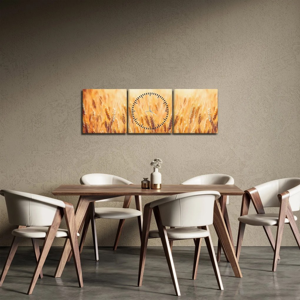 Tablou - câmp cu grâne (cu ceas) (90x30 cm)