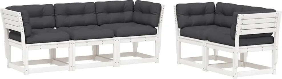 vidaXL Set canapele de grădină cu perne 5 piese alb lemn masiv de pin