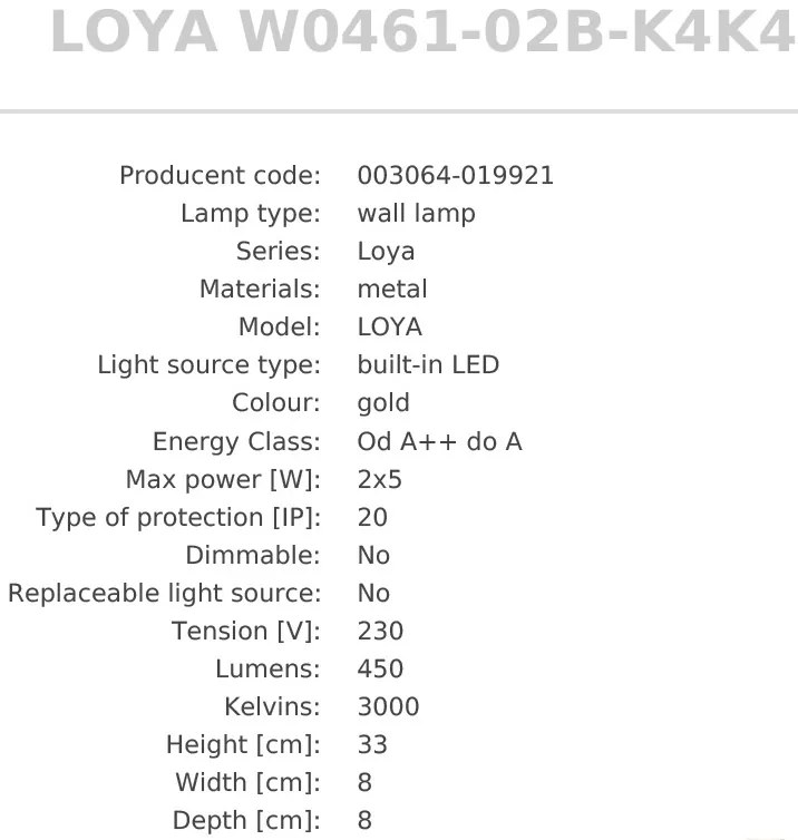 Aplica de perete LED design minimalist LOYA, auriu lucios