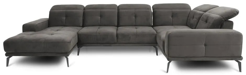 Colțar gri cu tapițerie din catifea (cu colț pe partea dreaptă/în formă de "U") Neviro – ELTAP