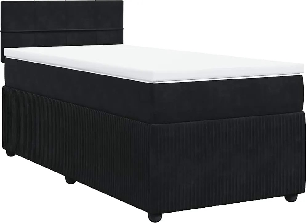 vidaXL Pat box spring cu saltea, negru, 100x200 cm, catifea