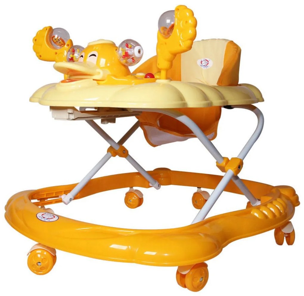 Premergator Reglabil in 3 Trepte Baby Care™ , Ratusca, Pliabil, 8 Roti,Cu Melodii, Galben