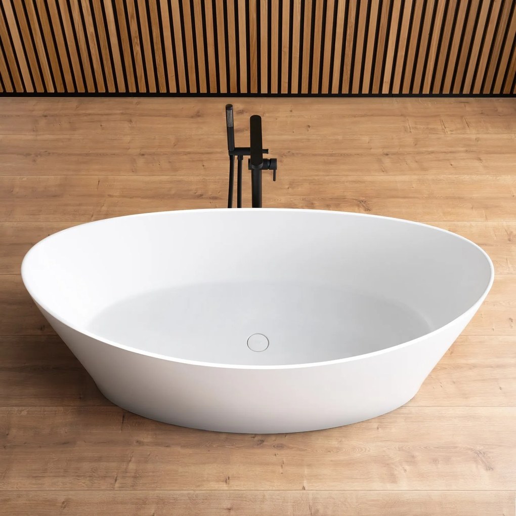 Cada baie freestanding ovala, compozit, 160 x 71 cm, Foglia Wave