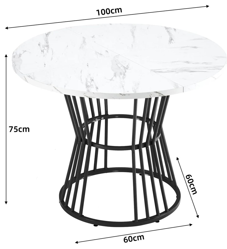 Masă rotundă modernă pentru dining, Alb+Negru | Aosom Romania