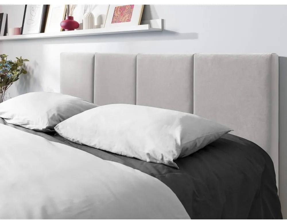 Pat matrimonial 140x200 cm gri deschis tapițat cu spațiu de depozitare cu somieră Juniper – Mazzini Beds