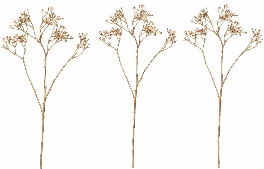 Set de ramuri de Gypsophila cu flori albe, 3 bucăți, auriu, 68 cm
