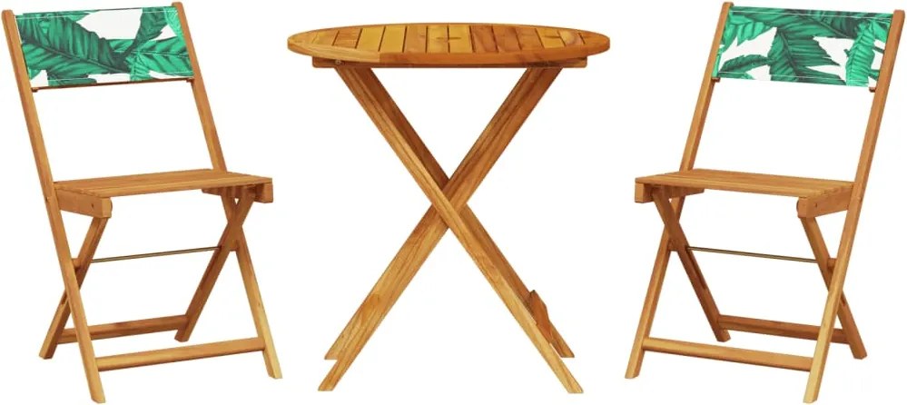 vidaXL Set mobilier bistro, 3 piese, textil model frunze/lemn masiv