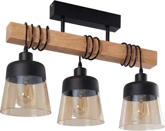Brilagi - Lustră aplicată WOOD GLASS 3xE27/60W/230V pin/negru/maro fumuriu