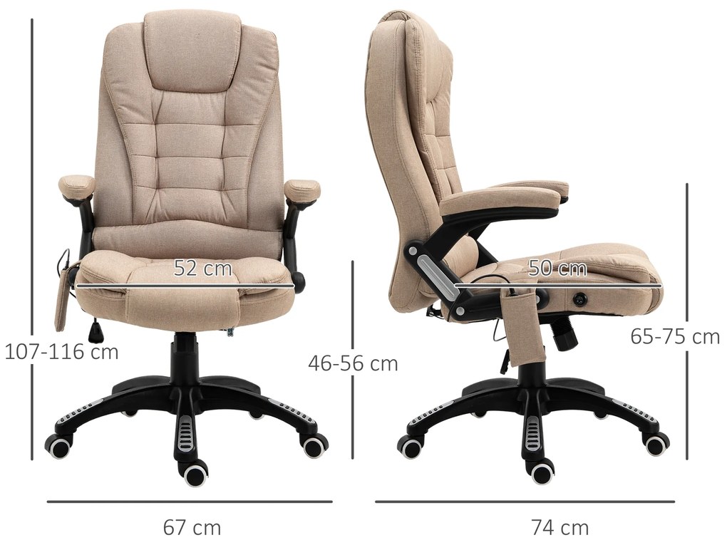 Scaun birou Vinsetto cu 6 puncte de masaj si functie de incalzire si reglabil pe inaltime, bej | Aosom Romania