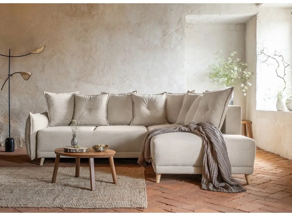 Colțar bej extensibil cu tapițerie din catifea reiată (colț dreapta) Lazy Lukka – Miuform