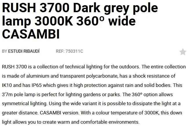 Stalp LED iluminat exterior simetric 360º wide IP65 RUSH 370cm 3000K CASAMBI