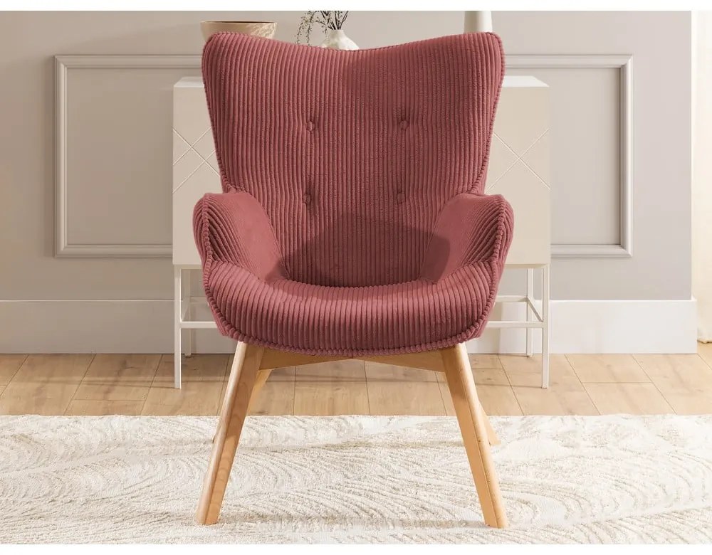 Fotoliu roșu cu tapițerie din catifea reiată Niko – Ropez