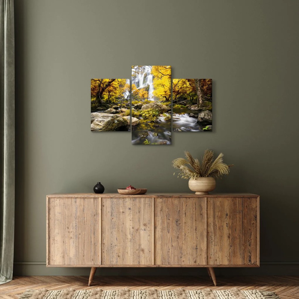Tablou - Cascade în peisaj de toamnă, galben (90x60 cm)