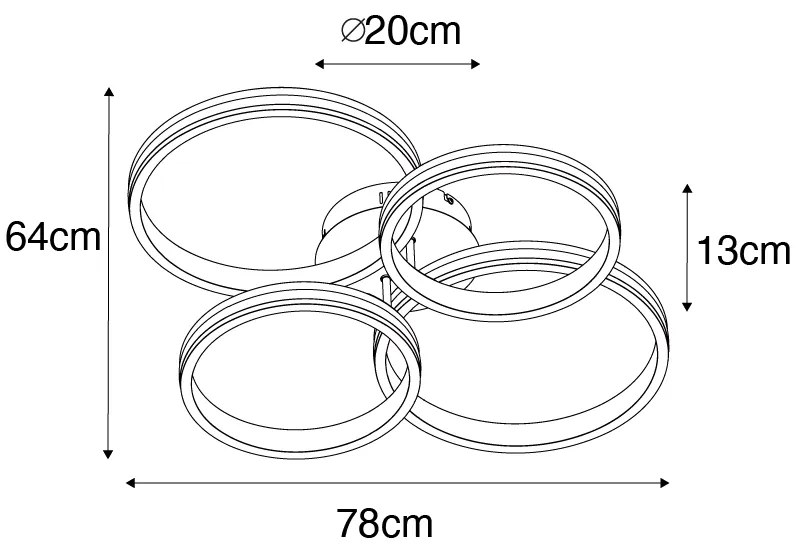 Plafoniera neagră inclusiv LED cu dimmer în 3 trepte 4 lumini - Navara