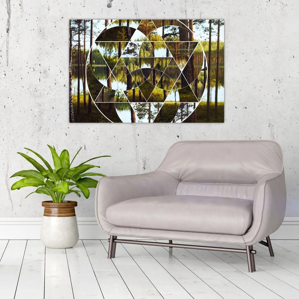 Tablou - Colaj geometric pe fundalul pădurilor nordice (90x60 cm)