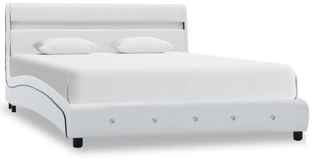 280329 vidaXL Cadru de pat cu LED, alb, 140 x 200 cm, piele ecologică