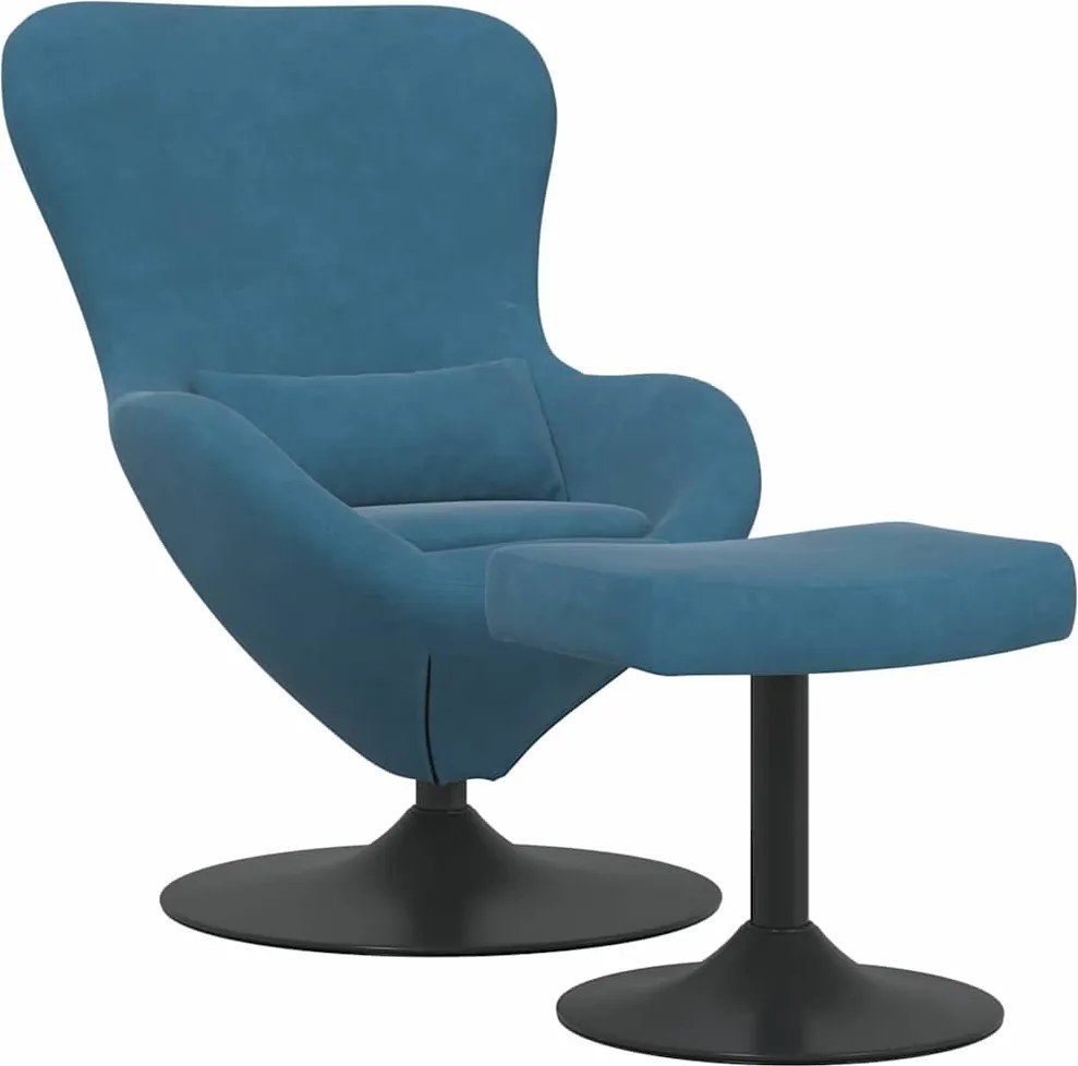 vidaXL Scaun Egg cu Taburet with Footstool albastru Catifea