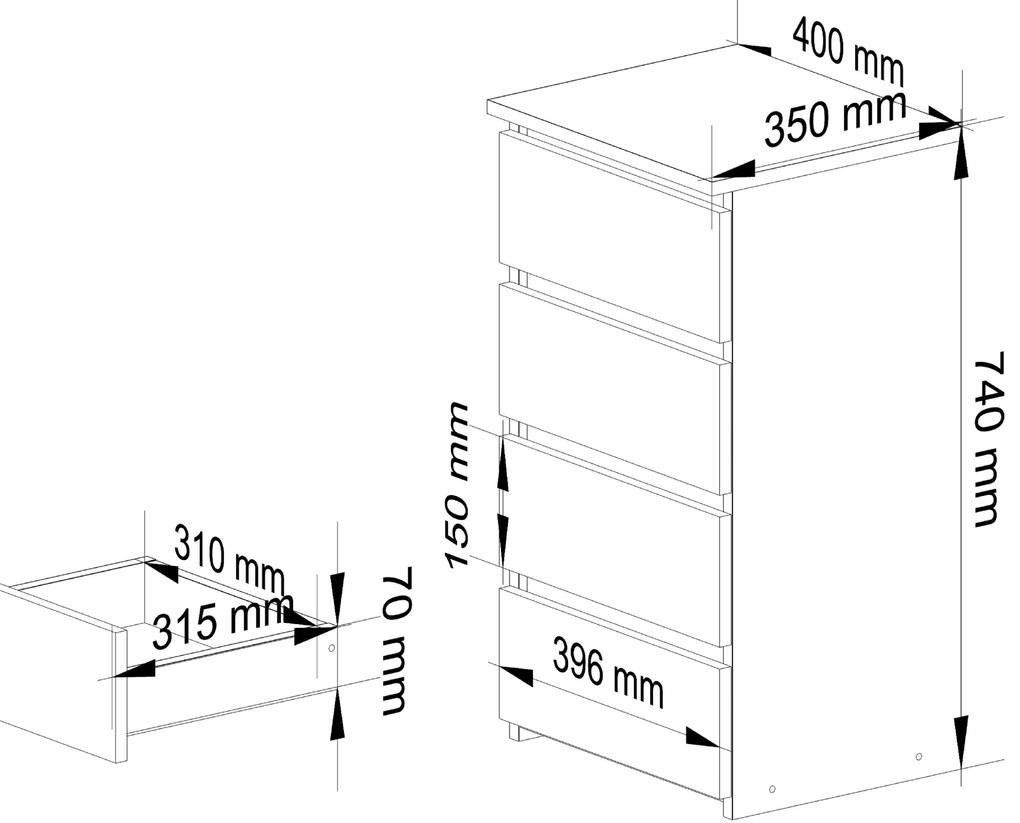 Comodă Cipriano II (grafit gri + Alb). 1128608